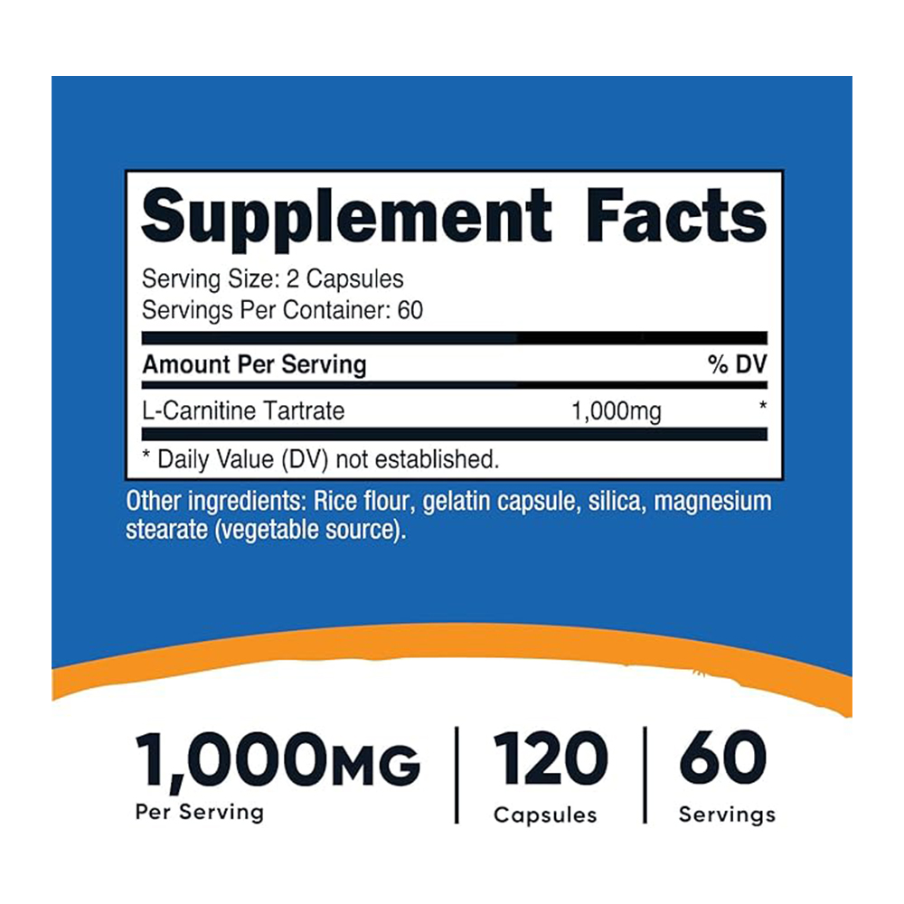 Nutricost  L-Carnitine Tartrate 1000 MG-60 Serv -120 Capsules