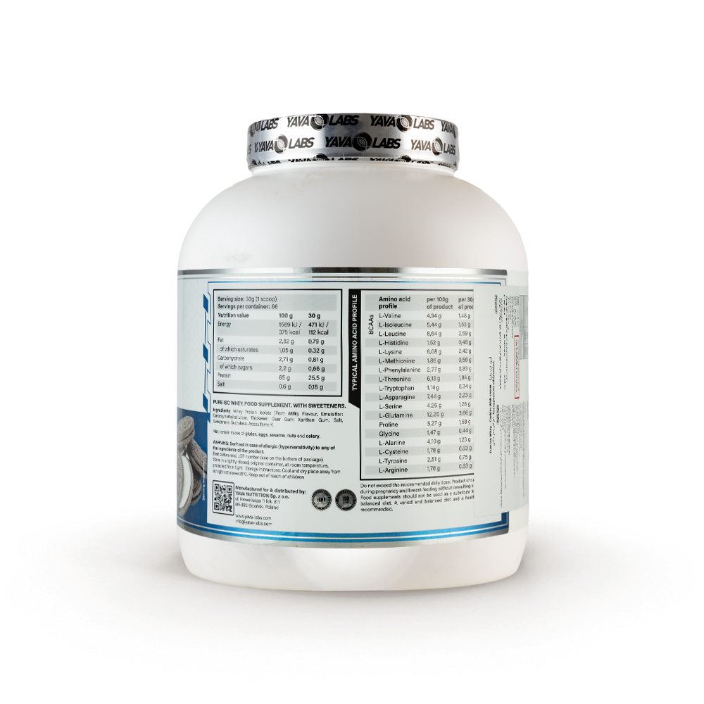 Yava Labs Pure Iso Whey Protein isolate-66Serv-2KG-Cookies With Cream