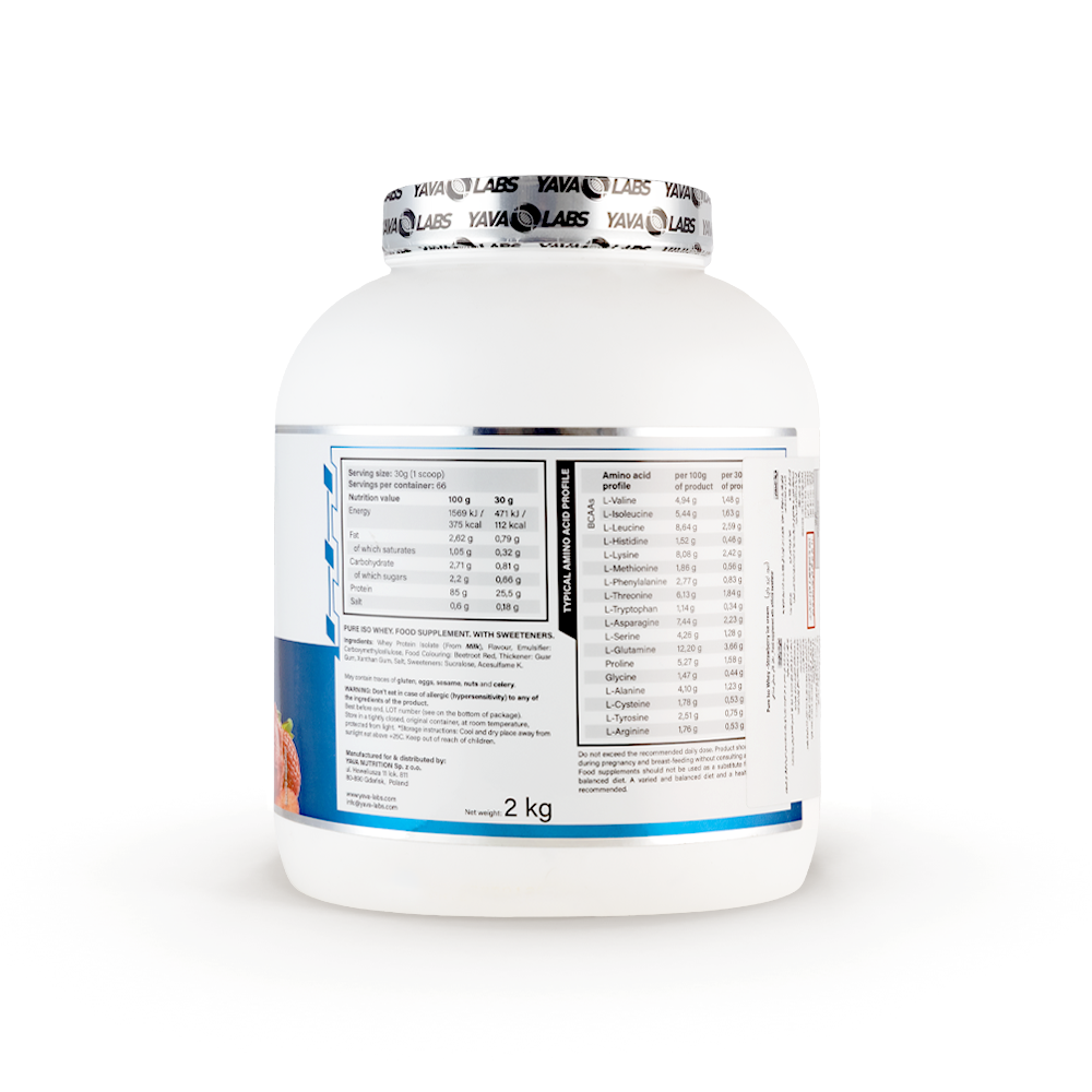 Yava Labs Pure Iso Whey Food supplement-66Serv-2KG-Strawberry Ice Cream