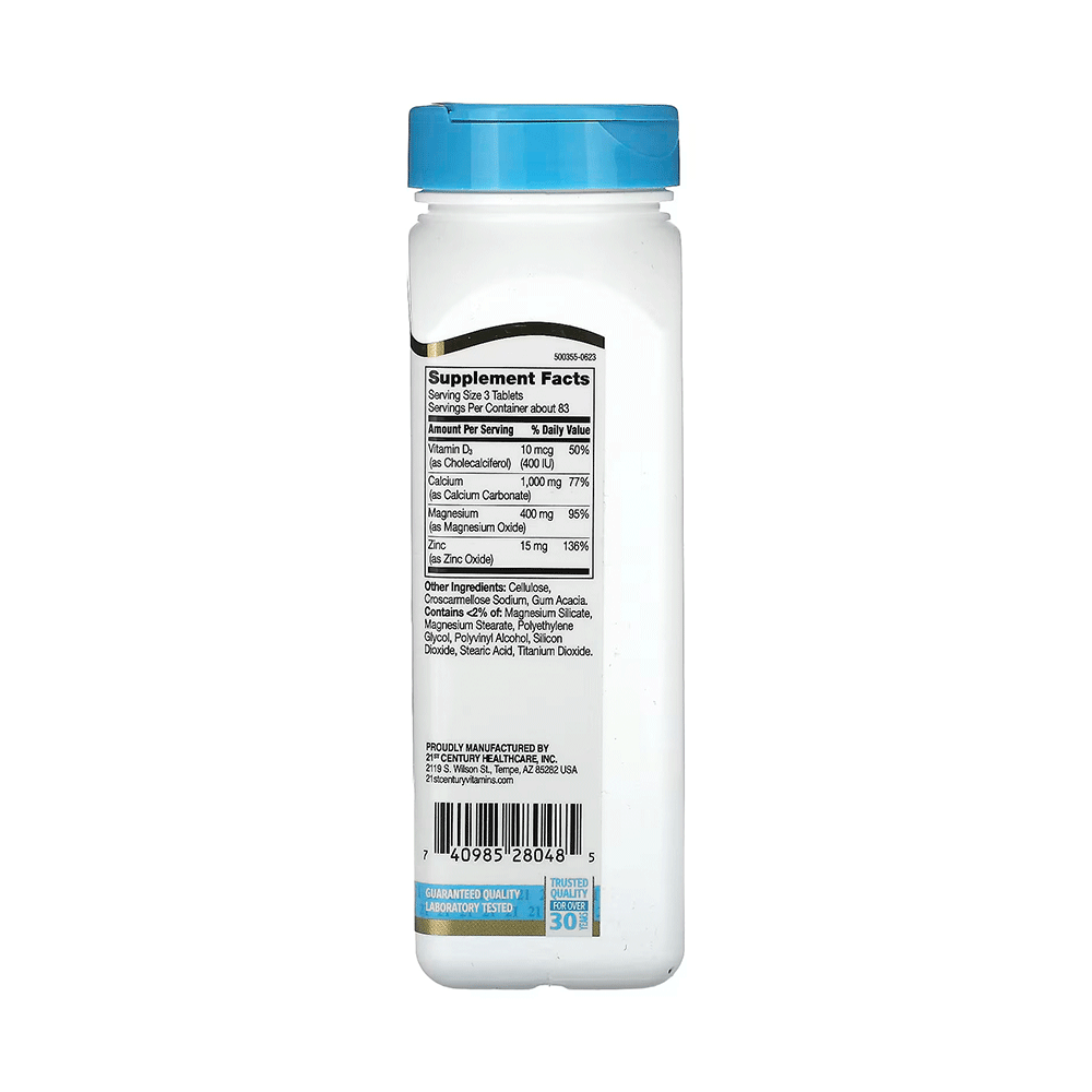 21st Century Calcium Magnesium Zinc+D3-83Serv.-250Tablets