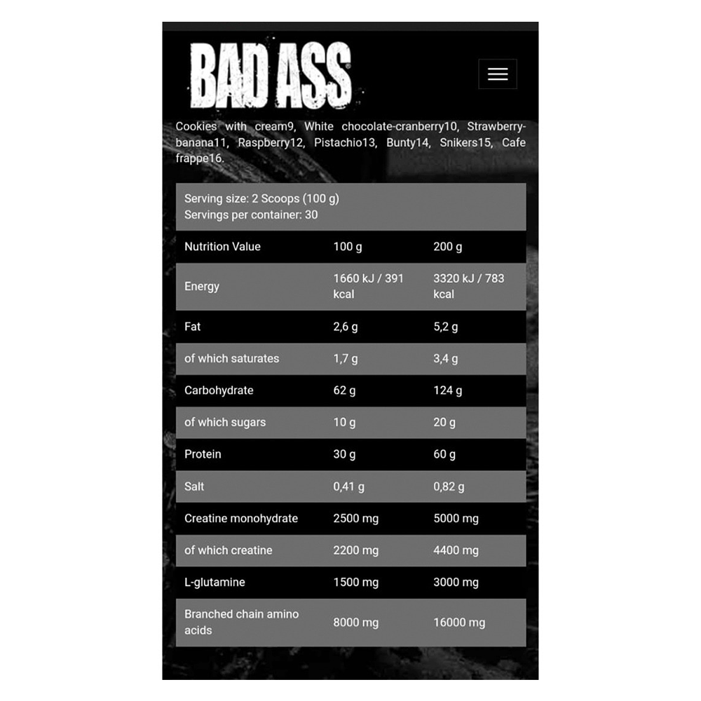 Bad Ass Mass-30serving-3kg-Cookies With Cream