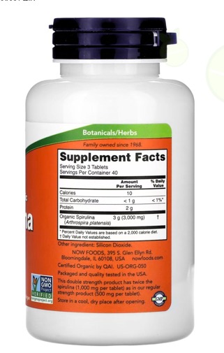 Now Foods Spirulina 1000MG-40Serv.-120Tab.
