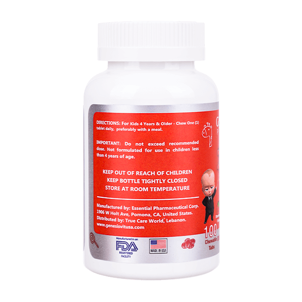 Genesisvit Pharma Zinc+Vitamin C Kids-100Serv.-100Chewable Tabs.-Strawberry Flavor