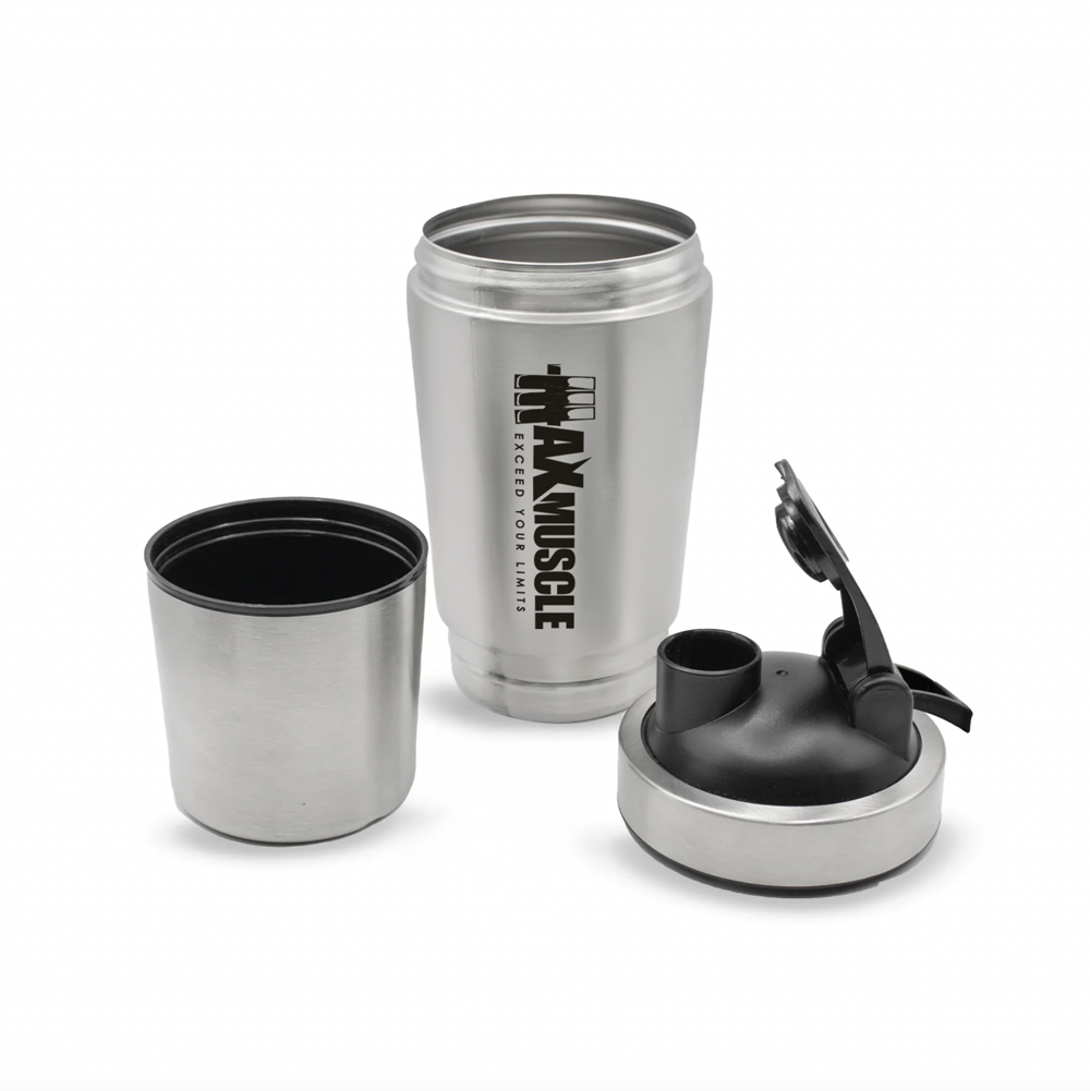 Max Muscle Stainless Steel Smart Shaker with cup-900Ml-Silver