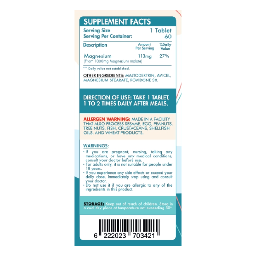 Organic Nation Magnesium Malate - 60Tablets