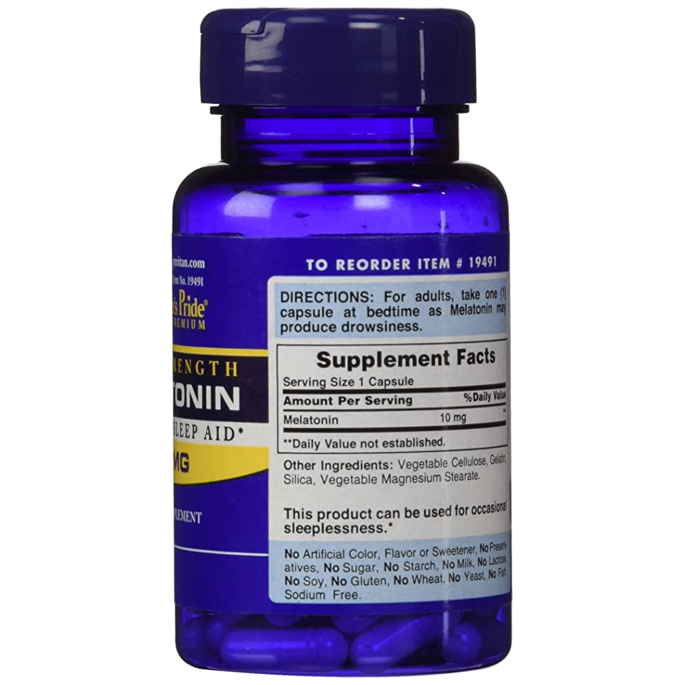 Puritan's Pride Super Strength Melatonin 10mg-60Serv.-60Rapid Release Caps.