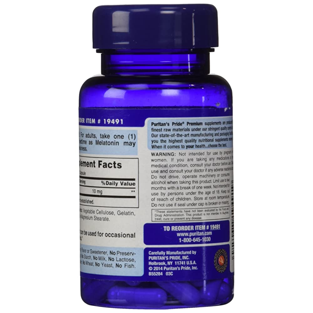 Puritan's Pride Super Strength Melatonin 10mg-60Serv.-60Rapid Release Caps.