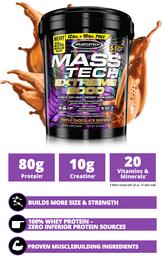 Muscletech Mass-Tech Extreme 2000-18Serv.-10KG-Triple Chocolate Brownie