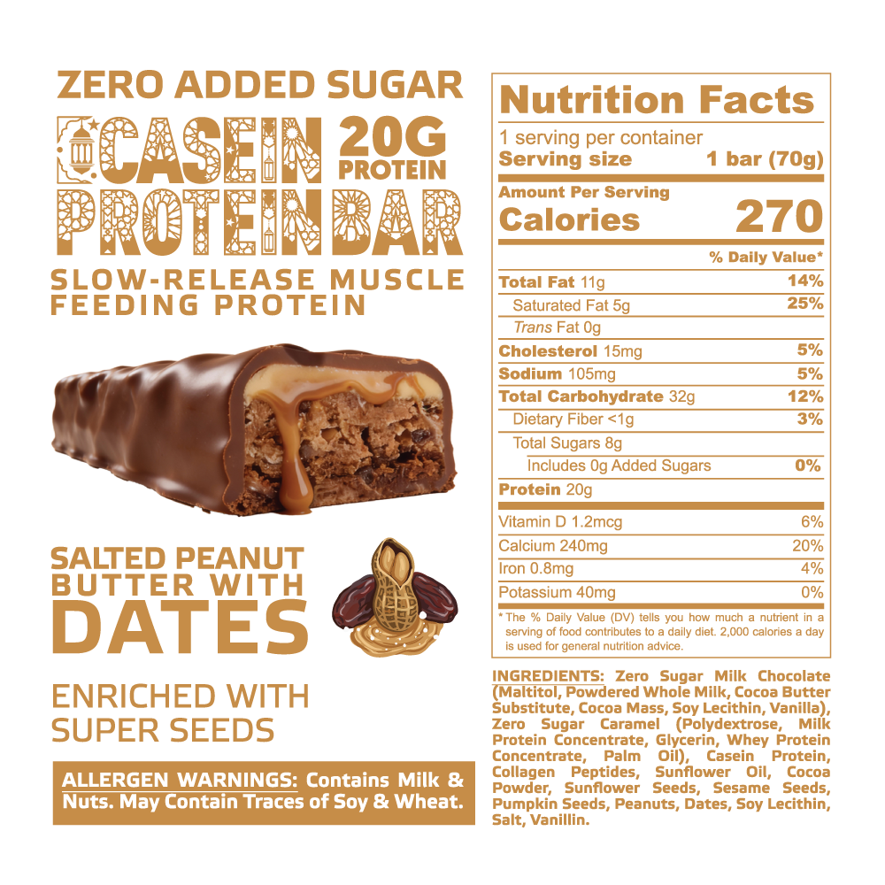 Muscle Add Casein Protein Bar-70G-Salted Peanut Butter With Dates