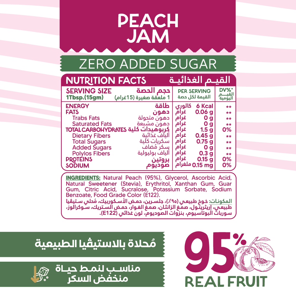 Organic Nation Guilt Free 95% Real Fruit Peach Jam-190Gm