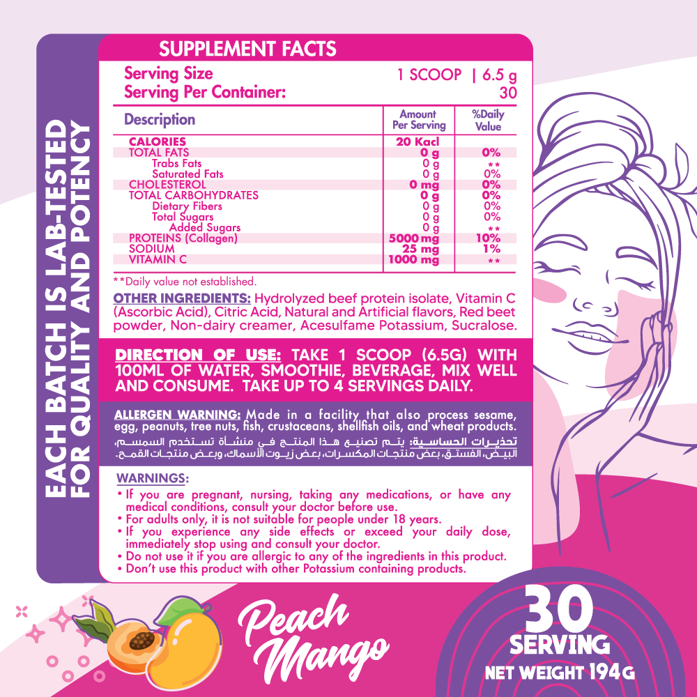 Organic Nation Collagen Peptides-30Serv.-194G-Peach Mango
