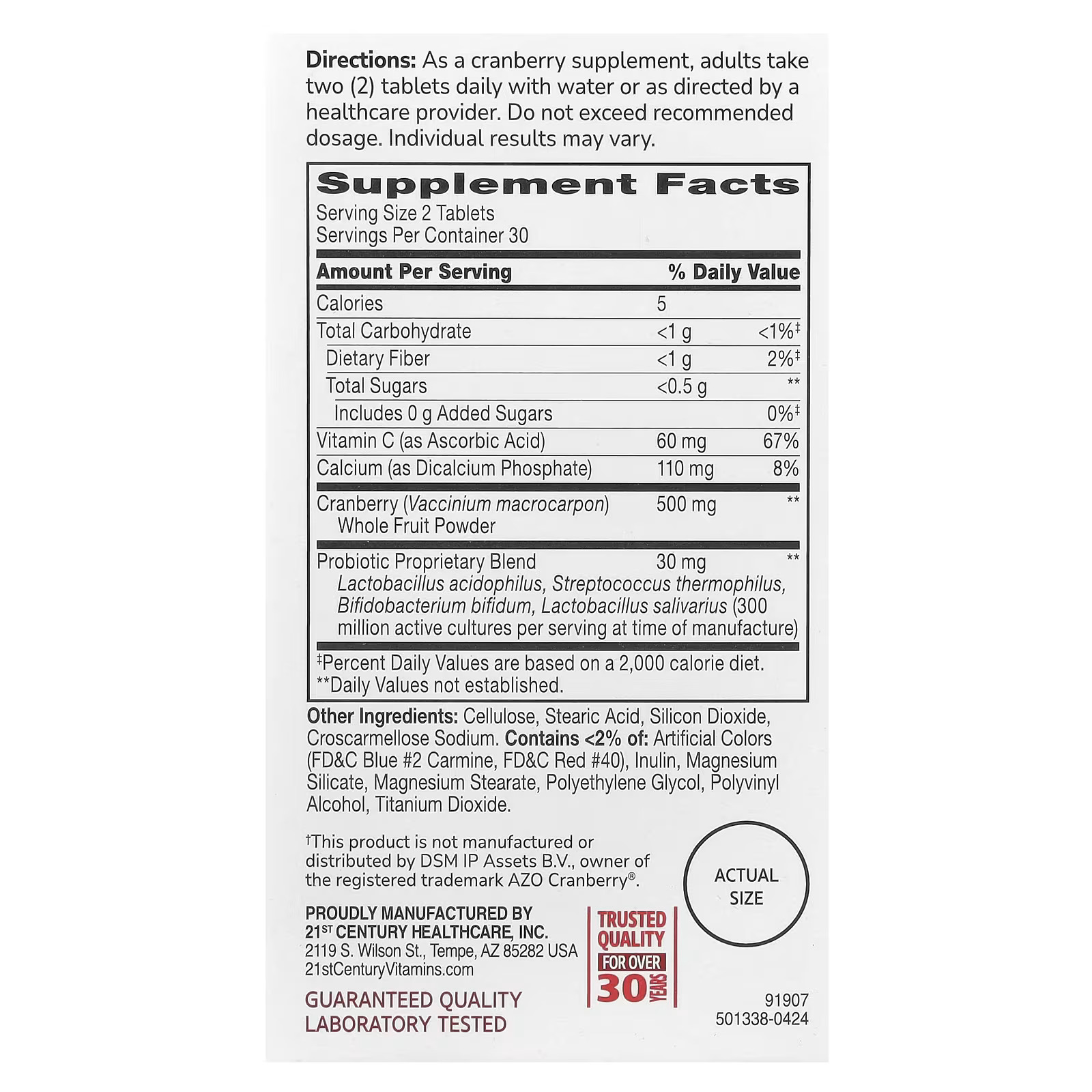21st Century Plus Probiotic.-60Tablets-Cranberry