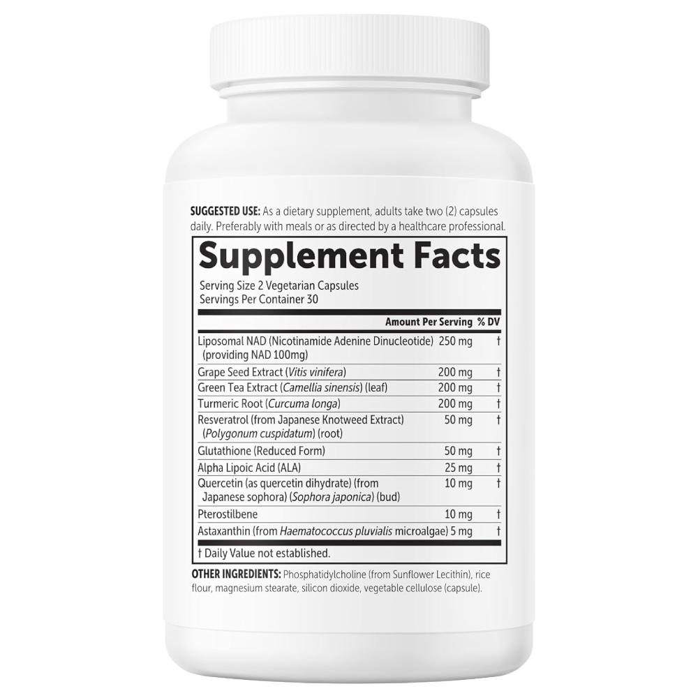 Micro Ingredients Liposomal NAD+ Ultimate Complex 1,000mg.-60 Veggie Capsules