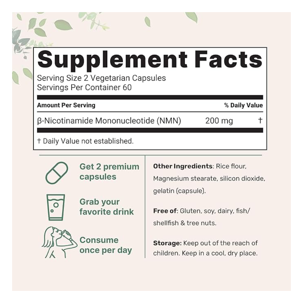 Micro Ingredients NMN 200mg Per Serving .-60Serving.-120Veggie Capsules