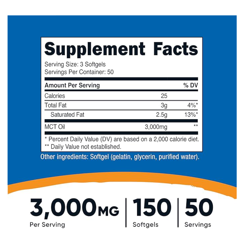 Nutricost MCT Oil Softgels 1000mg.-50Serv.-150Softgel