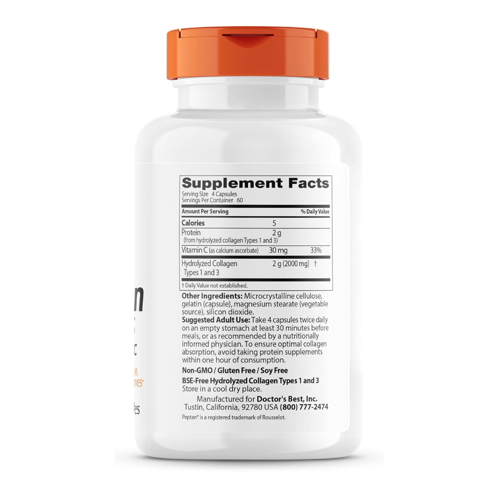 Doctor's Best Collagen Types1&amp;3 With Peptan And Vitamin C-60Serv.-240Capsules
