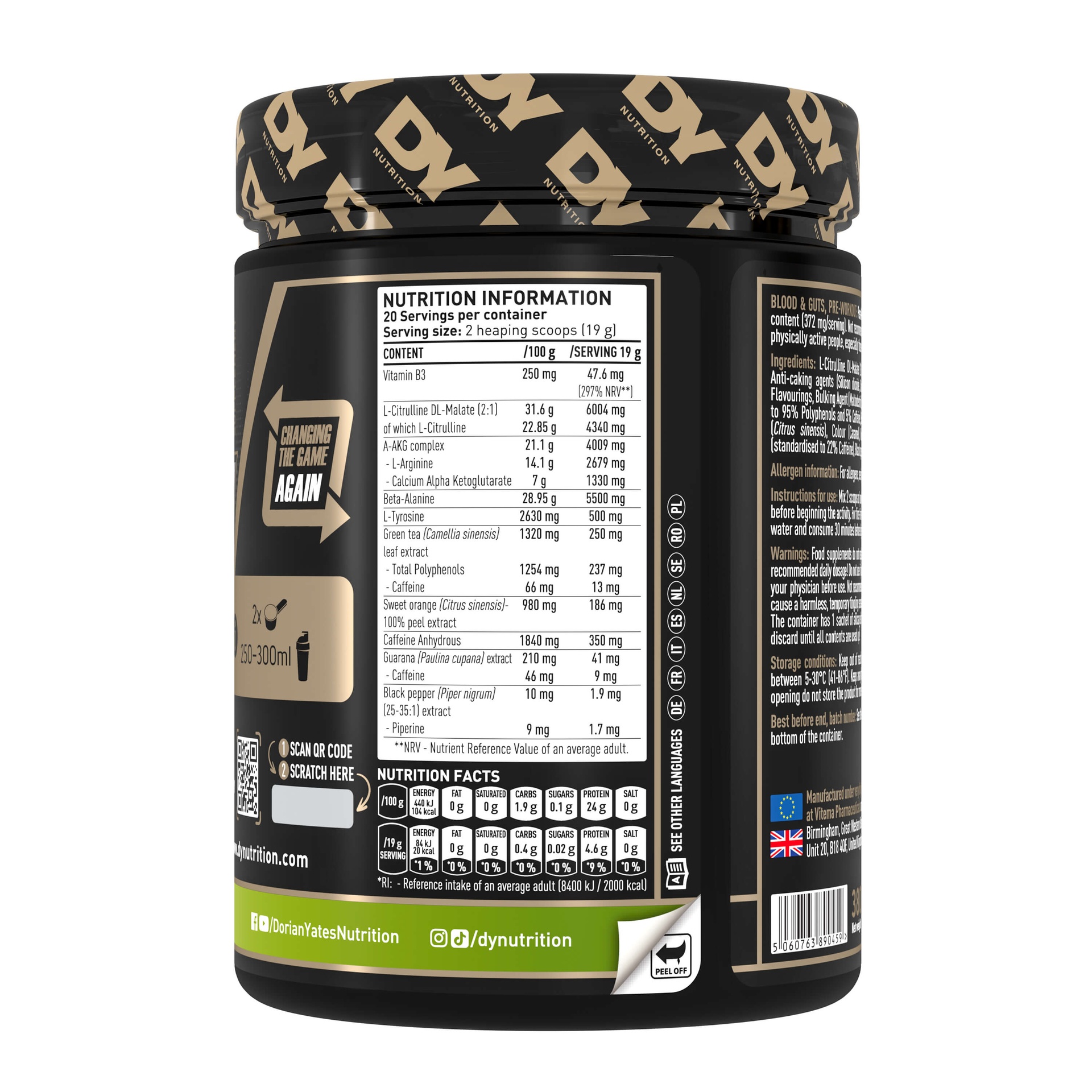 Dy Nutrition Blood&amp;Guts The Mind&amp;Body Pre-workout-20Serv.-380G.-Pear Kiwi