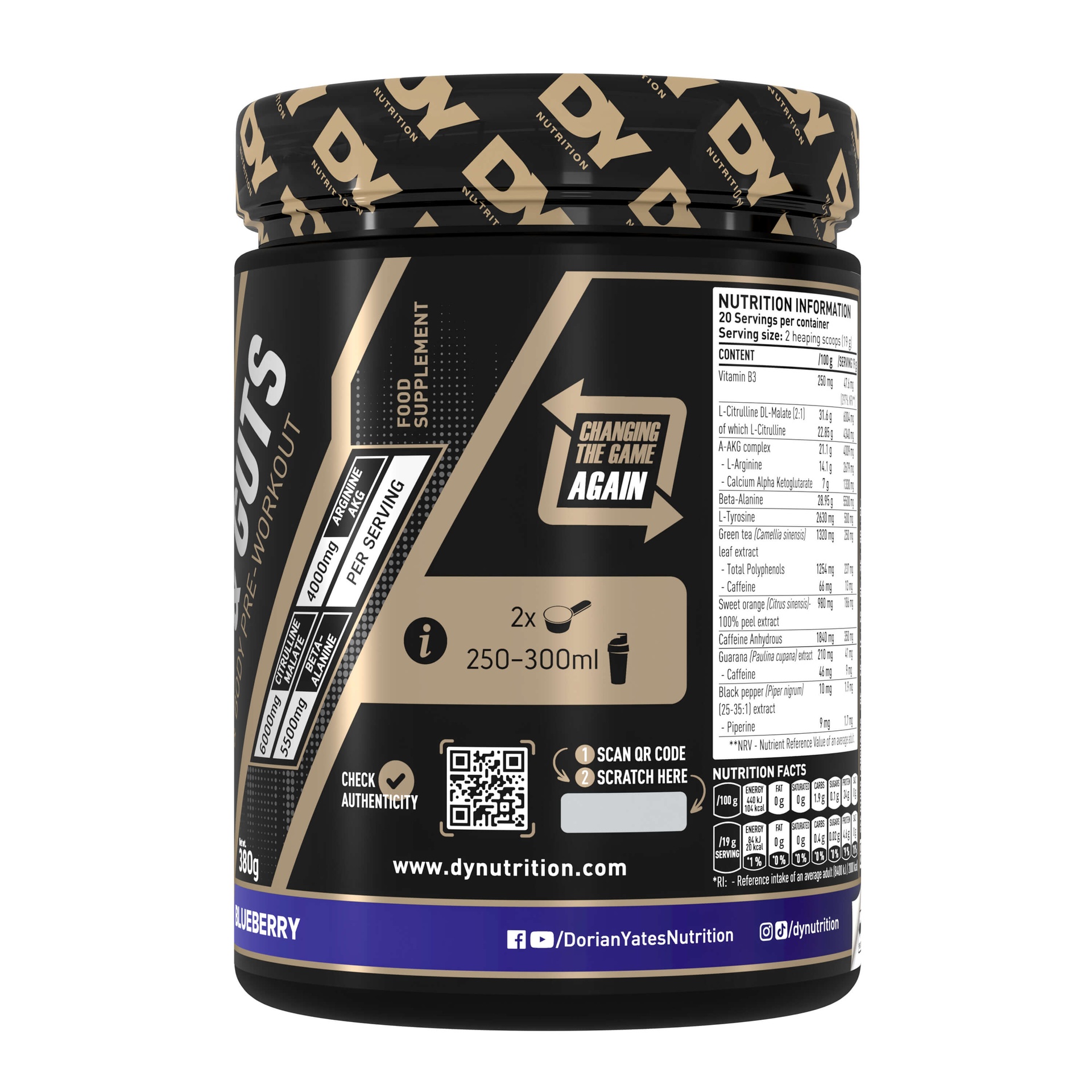 Dy Nutrition Blood&amp;Guts The Mind&amp;Body Pre-workout-20Serv.-380G.-Blueberry