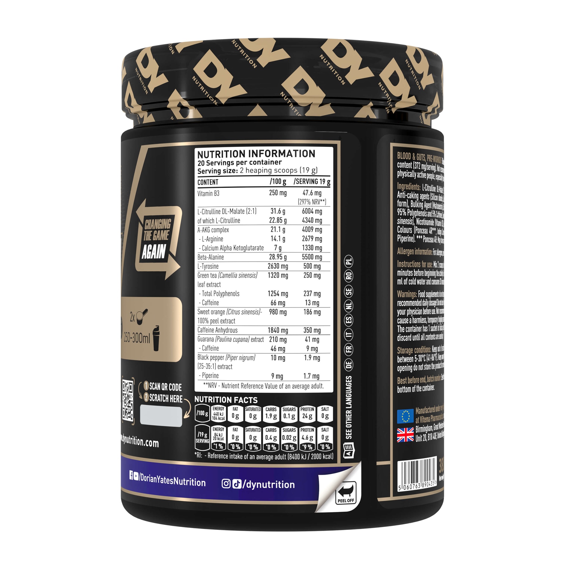 Dy Nutrition Blood&amp;Guts The Mind&amp;Body Pre-workout-20Serv.-380G.-Blueberry