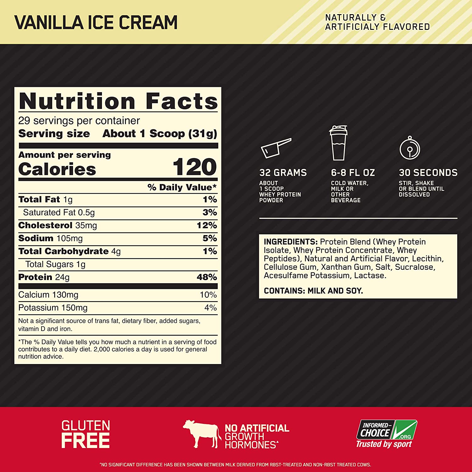 Optimum Nutrition Whey Gold Standard-29serv.-909g-Vanilla Ice cream