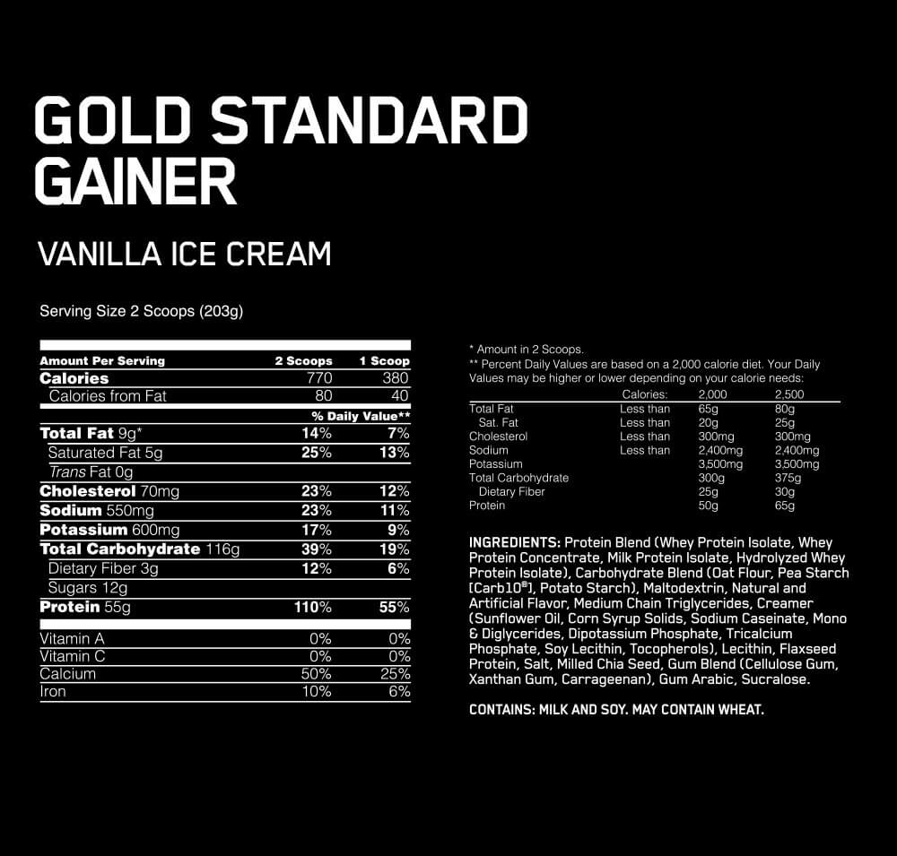 Optimum Nutrition Gold Standard Gainer-23srev.-4.67KG- Vanilla Ice Cream facts