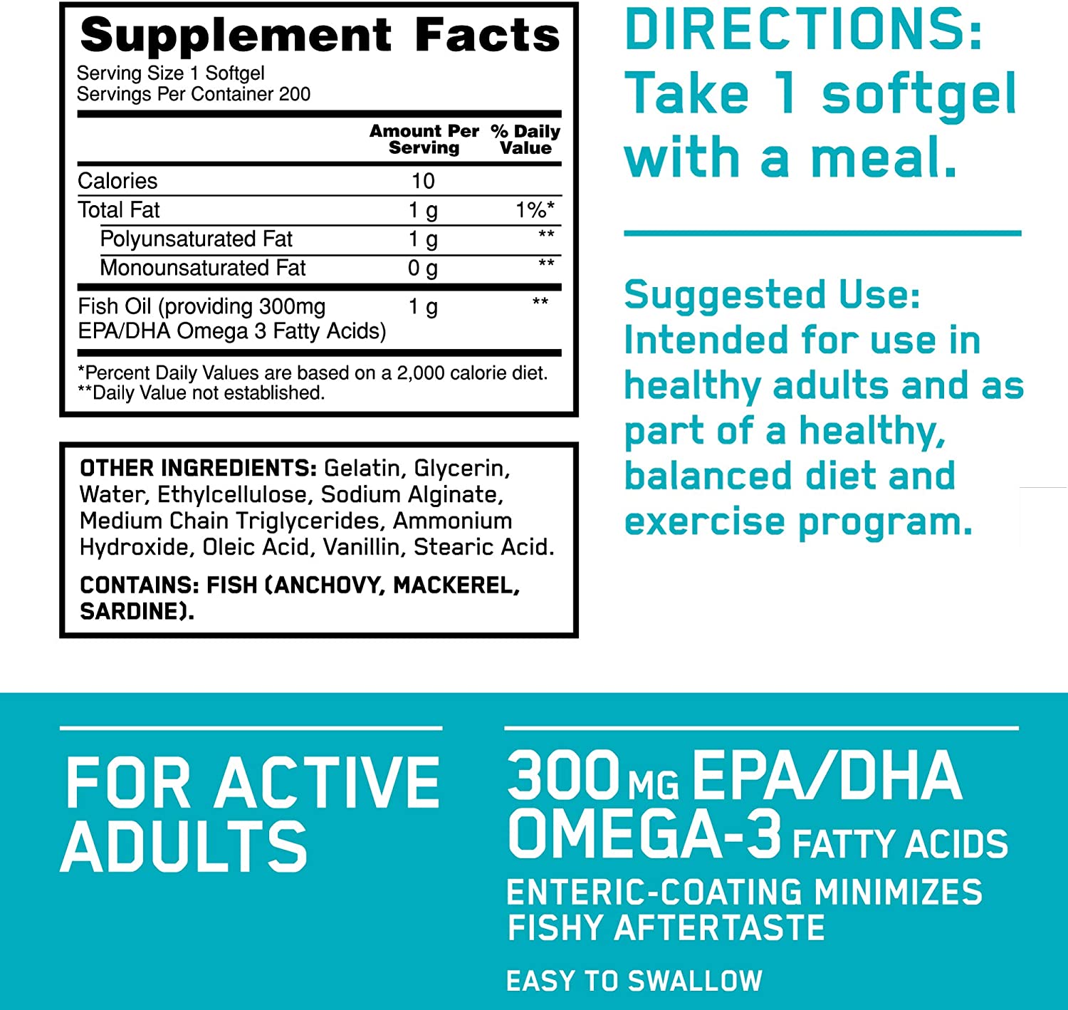 Optimum Nutrition Enteric - Coated Fish Oil 200 Softgels