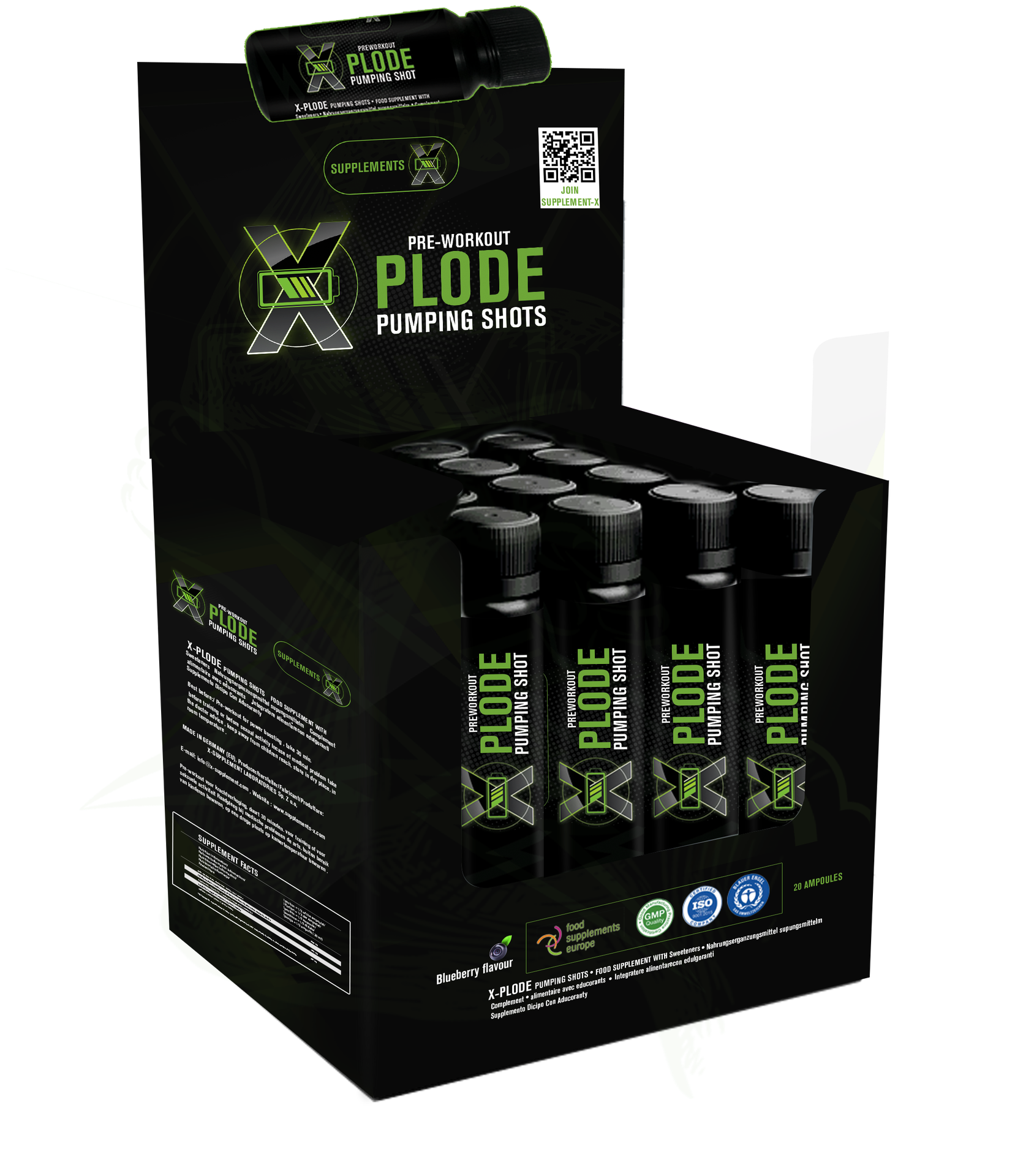 [655729445931] Supplement X Pre-Workout Xplode Pumping Shot-3Serv.-60Ml-Blueberry