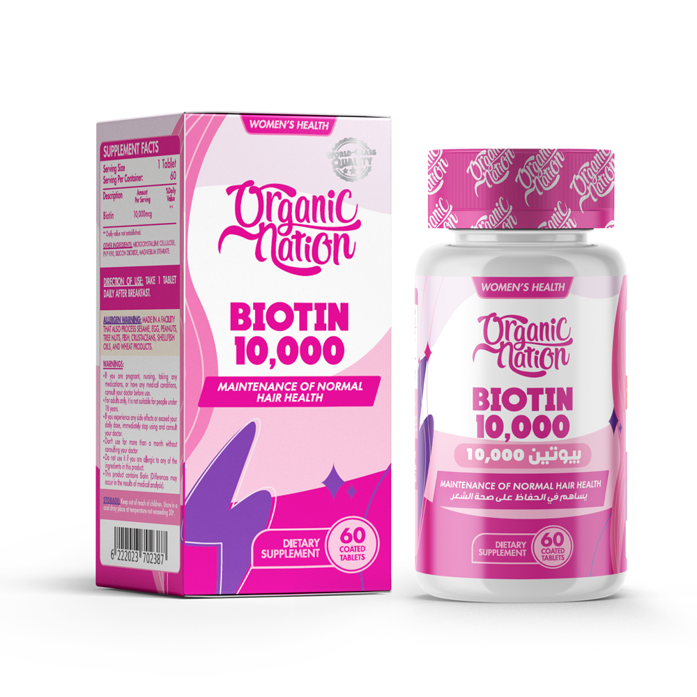 [6222023702387] Organic Nation Biotin 10,000MCG Ultimate Hair Growth-60Serv.-60Tablets