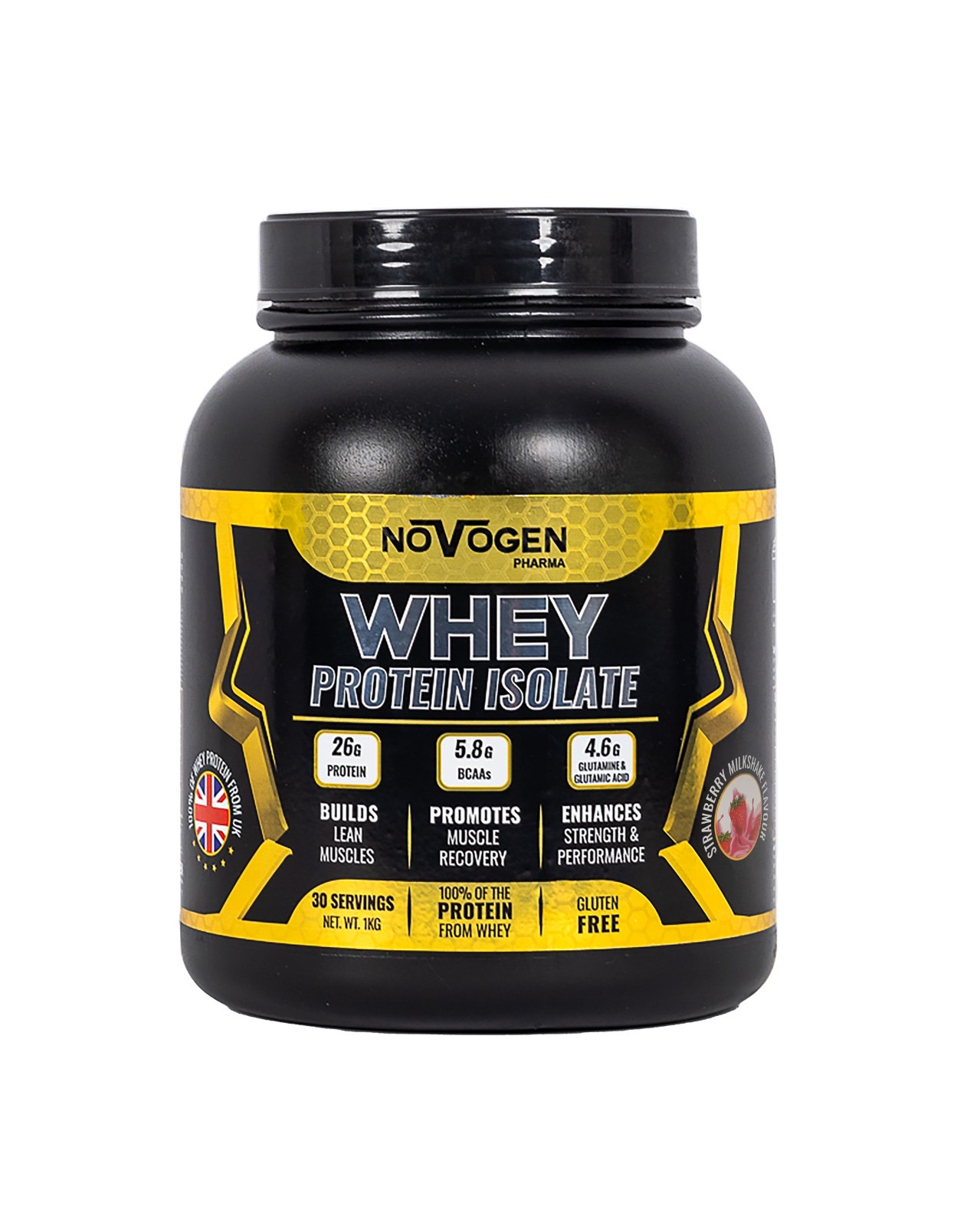 [6224009328239] Novogen Pharma Whey Isolate-30Serv.-1Kg-Strawberry Milkshake