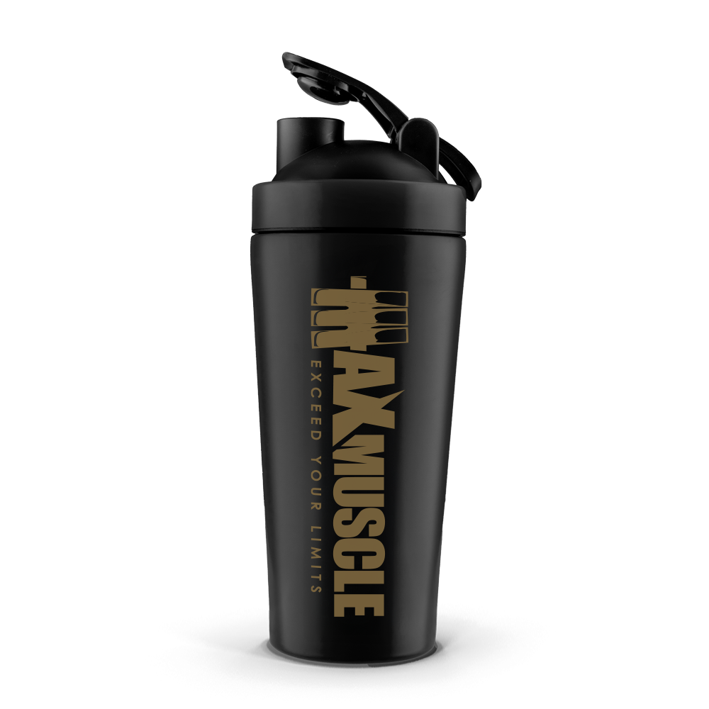 [6224009096770] Max Muscle Stainless Steel Shaker-900Ml-Black Matte/Gold
