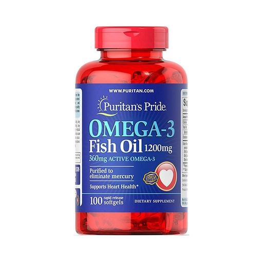 [025077133260] Puritan's Pride Omega-3 Fish Oil-1200Mg-100Serv.-100Soft Gels