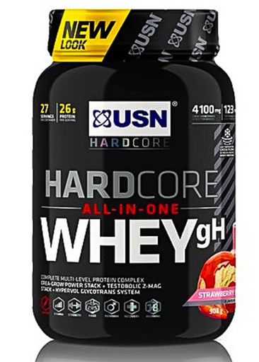 [6009701192551] USN HardCore All in One Whey GH-27Serv.-908G-Strawberry Smoothie