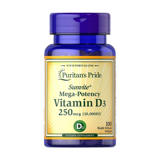[025077358724] Puritan's Pride Vitamin D3 10000-100Serv.-100Softgels