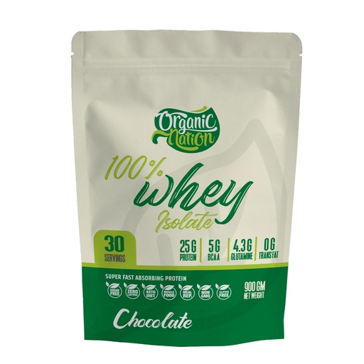 [6224009096442] Organic Nation 100% Isolate whey-30Serv.-900G-Chocolate