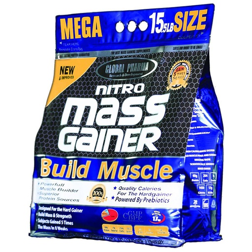 [6225000341814 - v] Global pharma Nitro mass gainer build muscle-20Serv.-7Kg-Vanilla Cookies