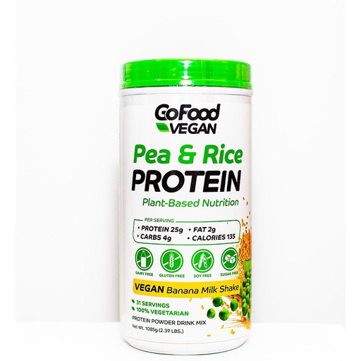 [6224000649784] ASN Gofood Vegan Pea&amp;Rice Protein-31Serv.-1085G-Banana Milk Shake