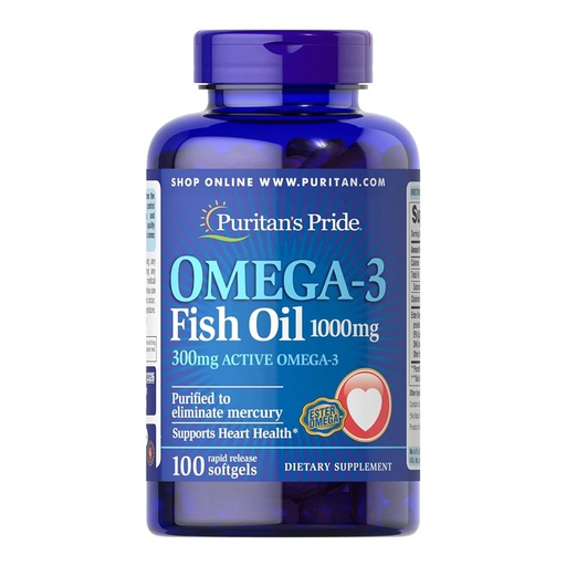[074312138324] Puritan's Pride Omega-3 Fish Oil 1000mg-100Serv.-100Softgels