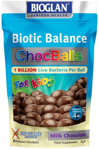 [5060216561677] Bioglan Biotic Balance Chocoballs For Kids-30Premium Chocoballs-75G-Milk Chocolate