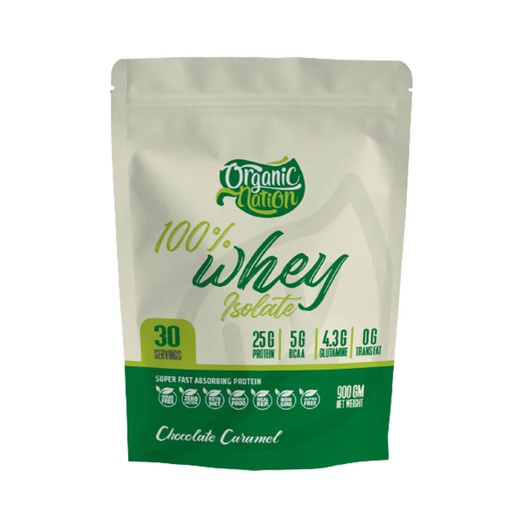 [6222023700116] Organic Nation 100% Isolate whey-30Serv.-900G-Chocolate Caramel