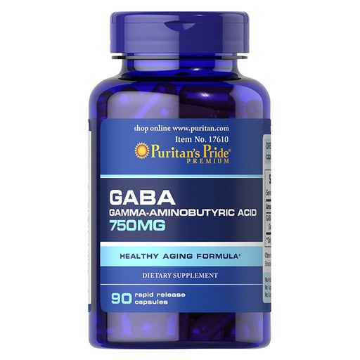 [025077176106] Puritan's Pride Gaba Gamma Aminobutyric Acid 750MG-90Serv.-90 Rapid Release Caps.