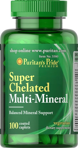 [074312155802] Puritan's Pride super chelated multi mineral-100Serv.-100Coated Caplets