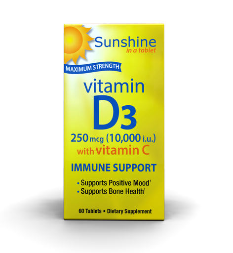 [035046092047] Windmill Sunshine In A Tablet Maximum Strength Vitamin D3 250mcg (10,000i.u) With Vitamin C-60Serv.-60Tabs.