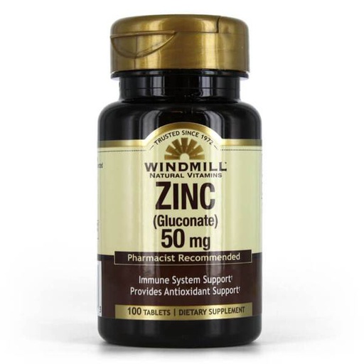 [035046004163] Windmill Natural vitamins zinc gluconate 50mg-100Serv.-100Tabs.