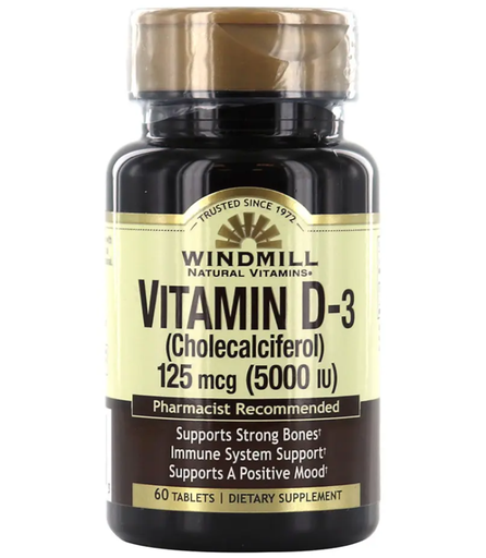[035046002183] Windmill Natural vitamins Vitamin D3 125mcg 5000iu-60Serv.-60Tabs.