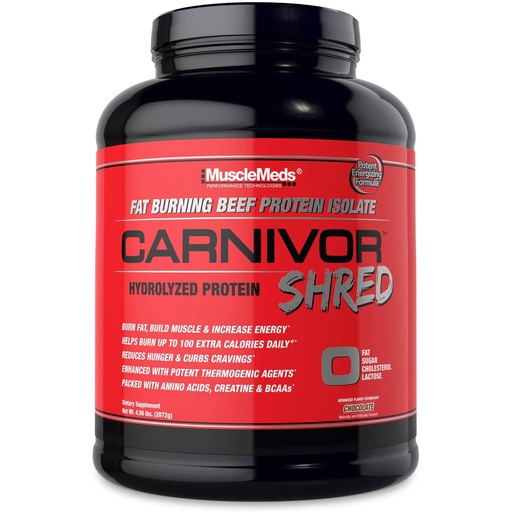 [891597004577] Musclemeds Carnivor Bioengineered Shred Fat Burning Beef Protein Isolate Hydrolyzed Protein-56Serv.-2072G-Chocolate