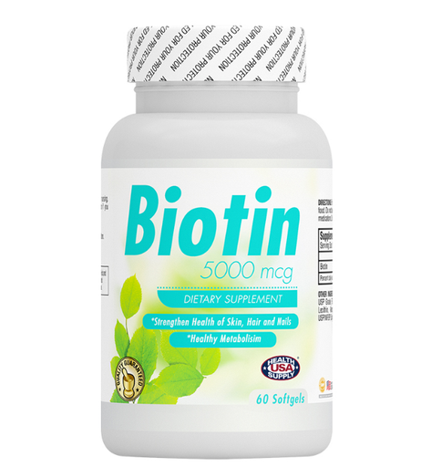[653341065728] Health USA Supply Biotin 5000-60Serv.-60Soft Gels