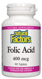 [068958012728] Natural Factors Folic Acid 400Mcg-90Serv.-90Tabs.