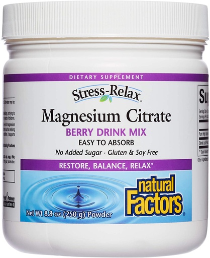 [068958035406] Natural Factors Stress-Relax Magnesium Citrate-75Serv.-250G-Berry Drink Mix