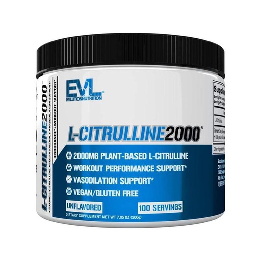 [818901022218] Evl Nutrition L-Citrulline2000-100Serv.-200G-Unflavoured