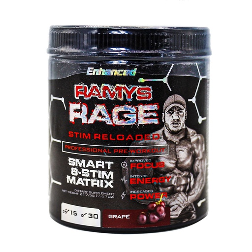 [655360085541] Enhanced Ramys Rage Stim Reloaded Professional Pre-Workout-30Serv.-217.5G.-Grape